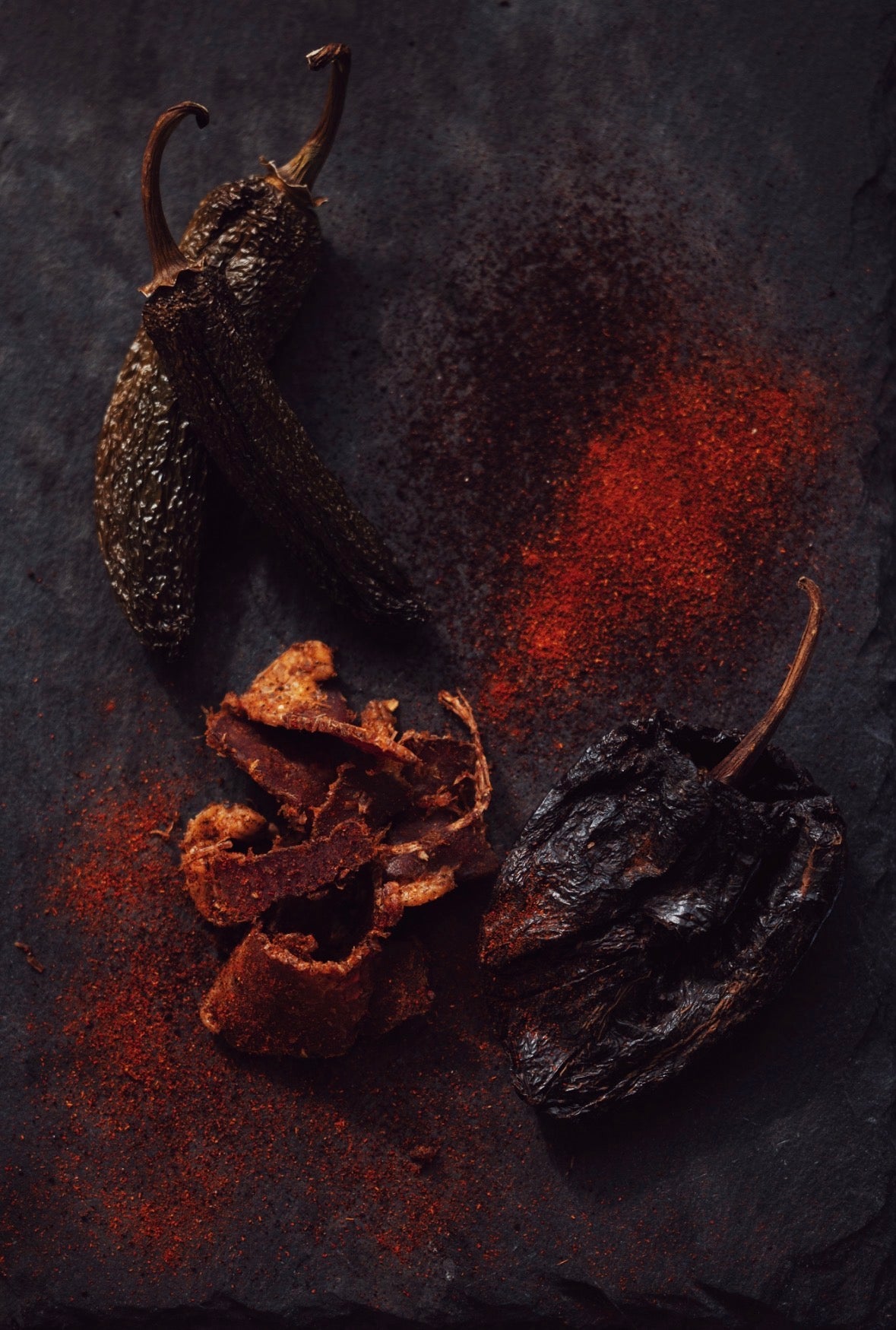 Close-up of a chipotle ancho spiced slice of Brave Biltong